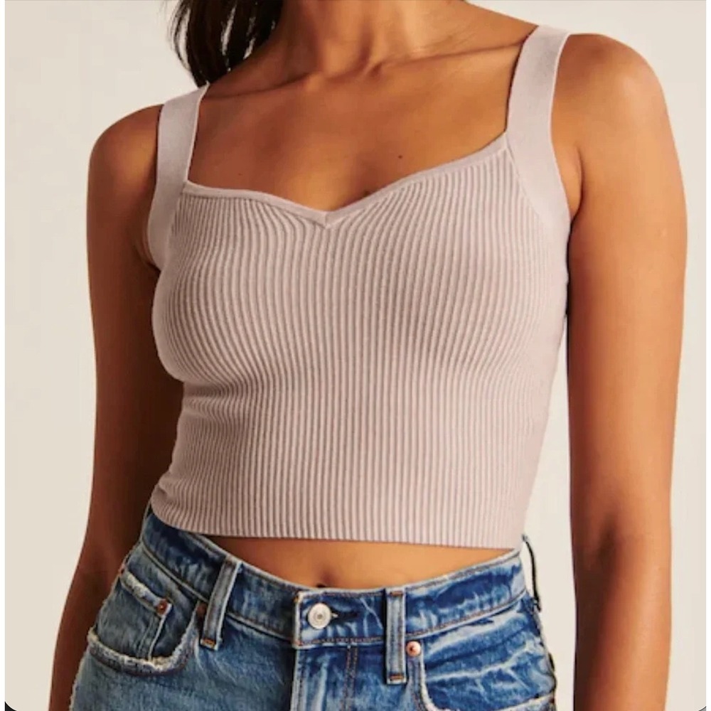 ABERCROMBIE & FITCH omens XL Greige Ribbed Cropped Sweetheart Sweater Tank O10r